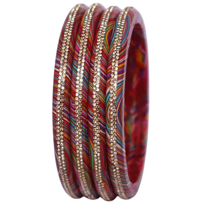Rajasthani Lahariya Lac Bangles Set with Rhinestone Work by TAJ BRIDAL STORE