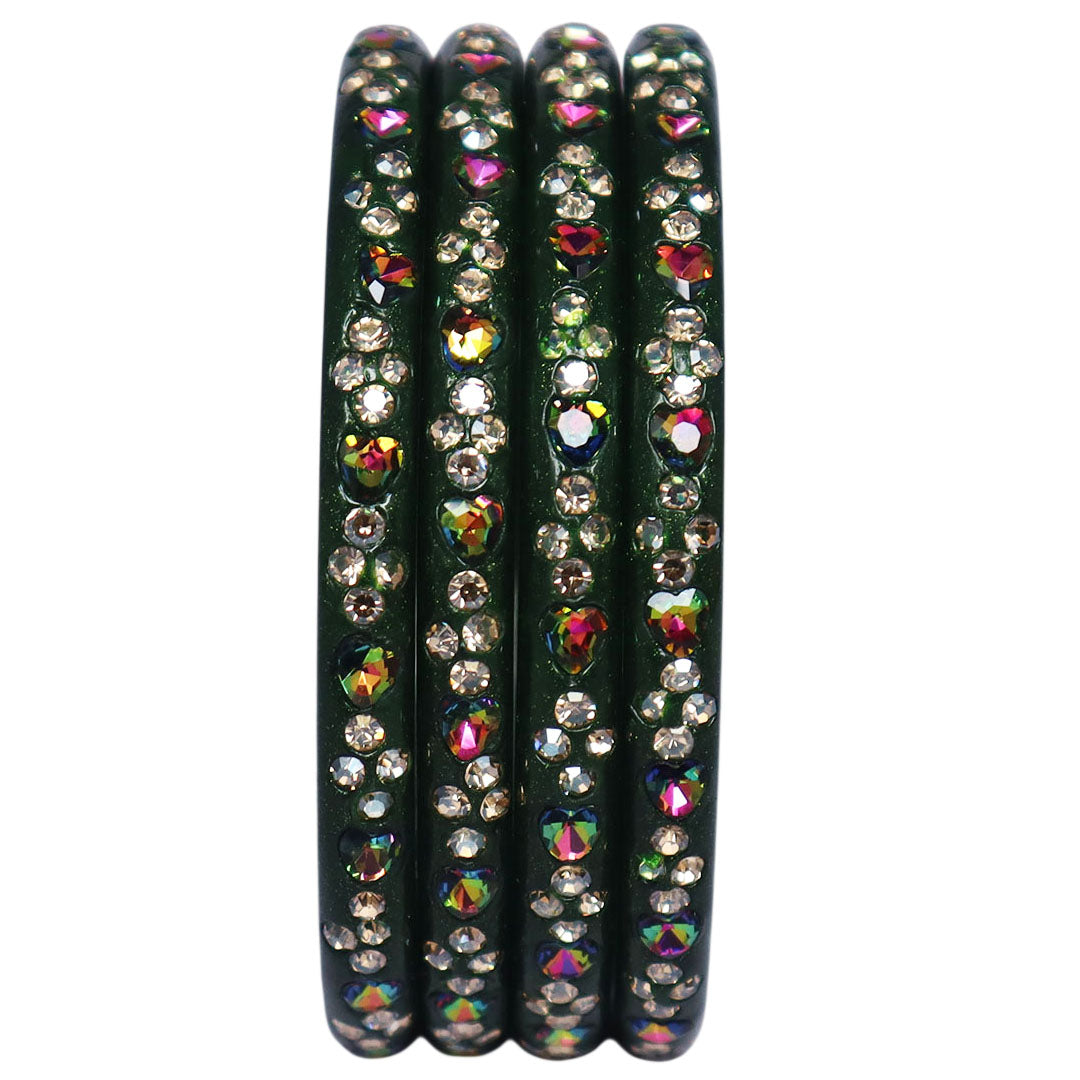 Rajasthani Handmade Lac Bangles with Multicolour Heart-Shaped Stones and Rhinestone Work by TAJ BRIDAL STORE