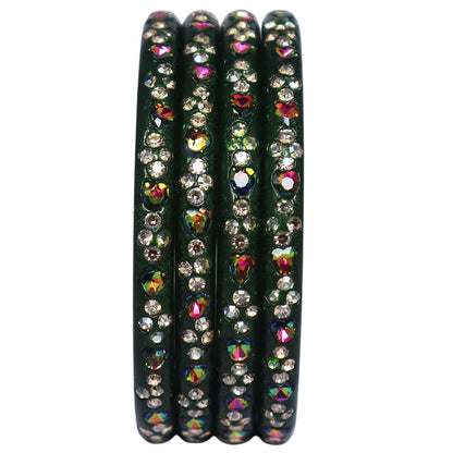 Rajasthani Handmade Lac Bangles with Multicolour Heart-Shaped Stones and Rhinestone Work by TAJ BRIDAL STORE