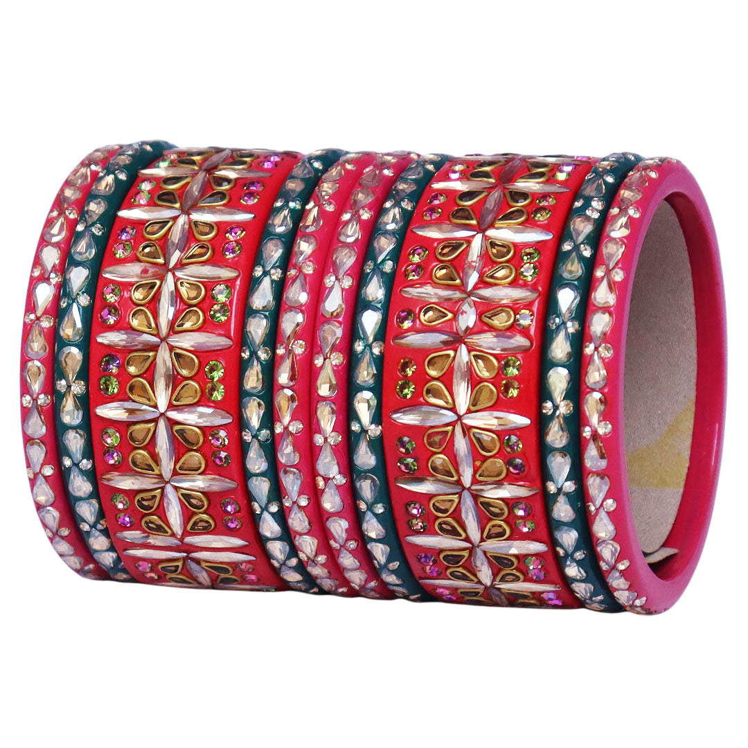 Stylish Short Lac Bangles Set With Latest Kundan-Rhinestones Design