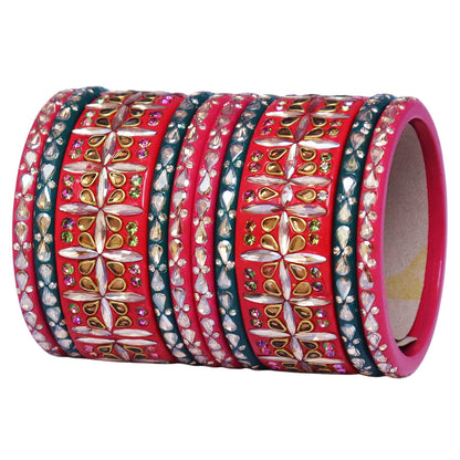 Stylish Short Lac Bangles Set With Latest Kundan-Rhinestones Design
