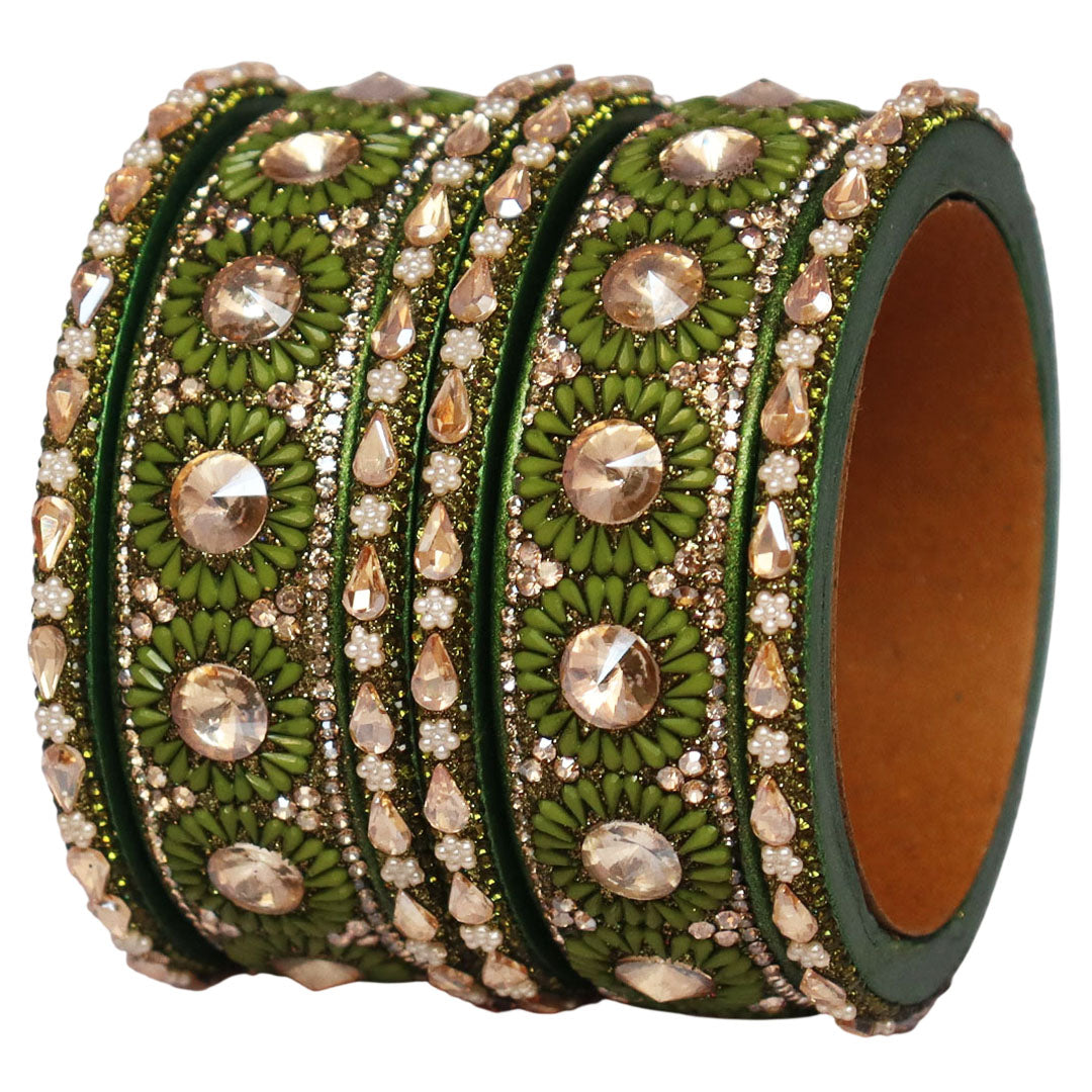 Beautiful Lac Bangles Set with Floral Stone Design for Brides