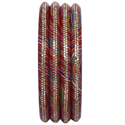 Rajasthani Lahariya Lac Bangles Set with Rhinestone Work by TAJ BRIDAL STORE