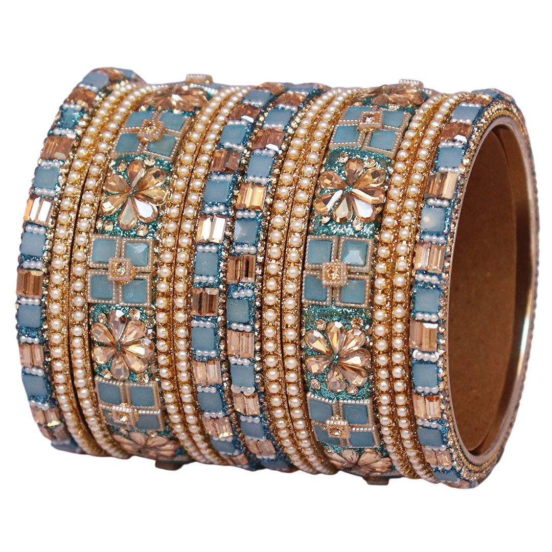 Designer Metal Short Bangles for Wedding with Kundan & Pearl Work
