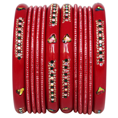 Jaipuri Lac Short Bangles with Heart Shape Kundan & Rhinestones