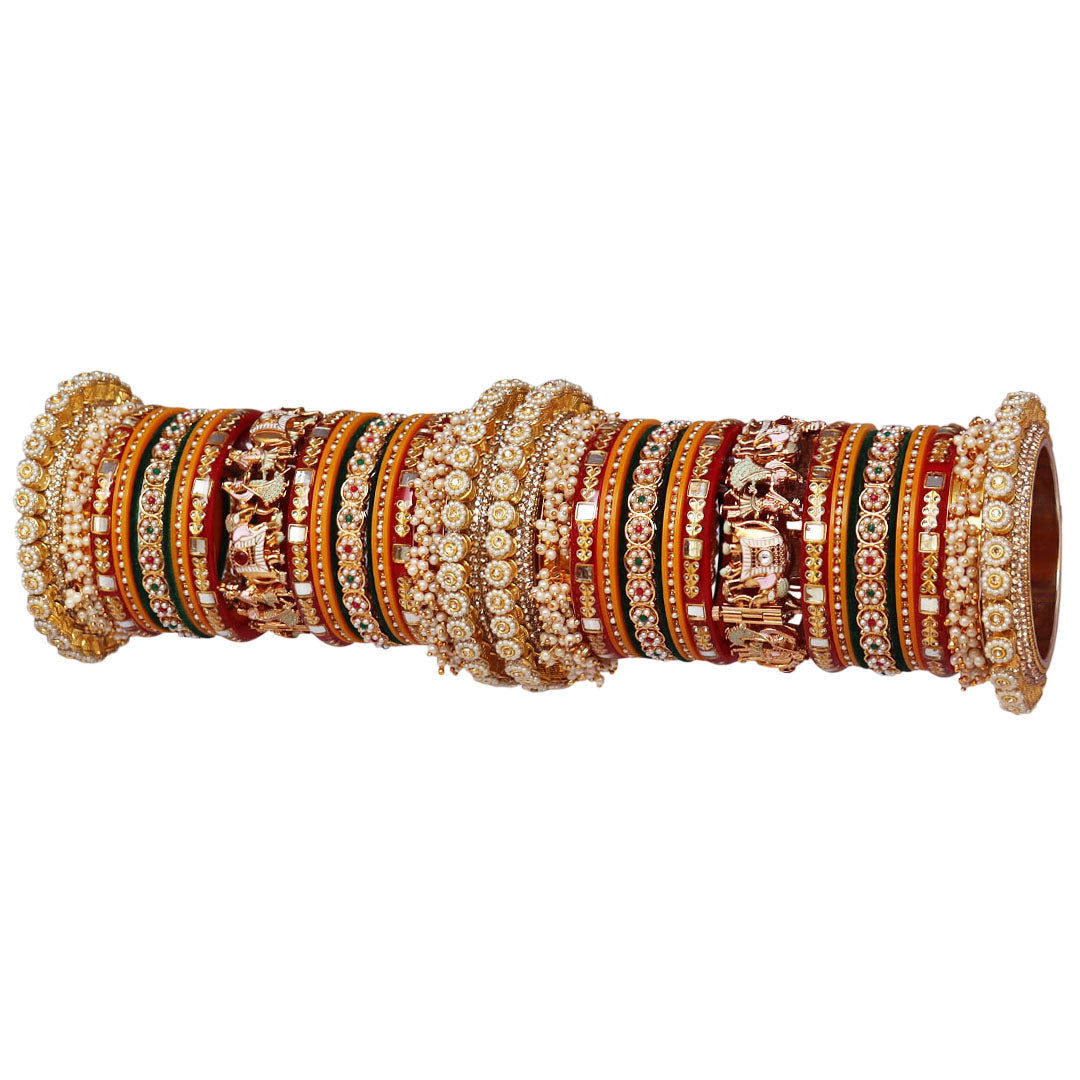 Royal Rajwadi Wedding Bangles Set with Elephant and Bridal Couple Motifs