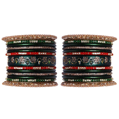 Pure Lac Bridal Bangles Set With Best Kundan-Rhinestones Flower Design
