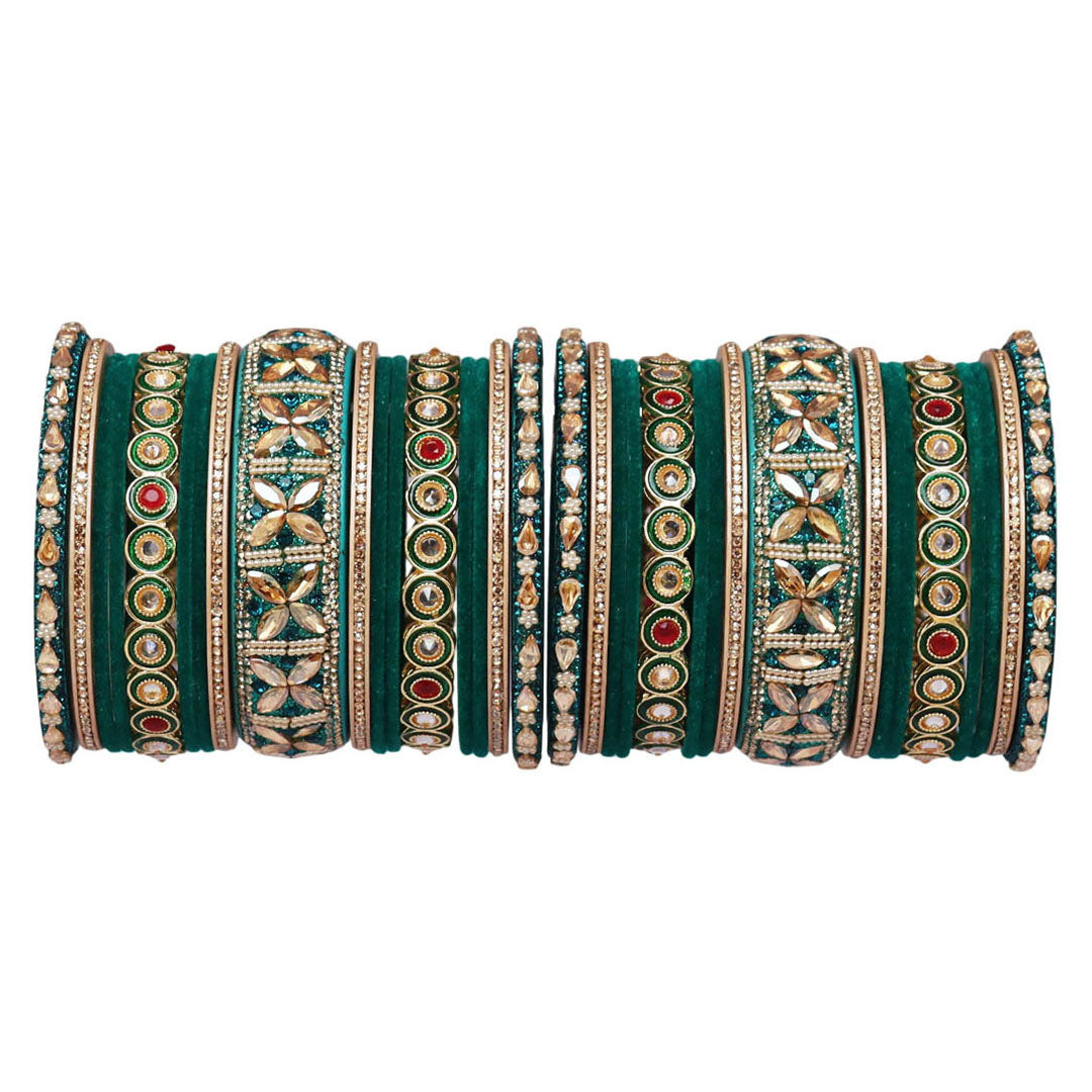 Rajasthani Wedding Chura with Kundan Beads & Velvet Bangles