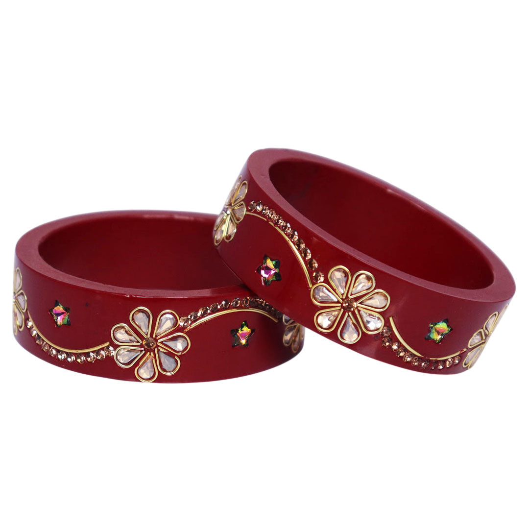 Jaipuri Lac Bangles Kundan Rhinestone Flower Designer Kada