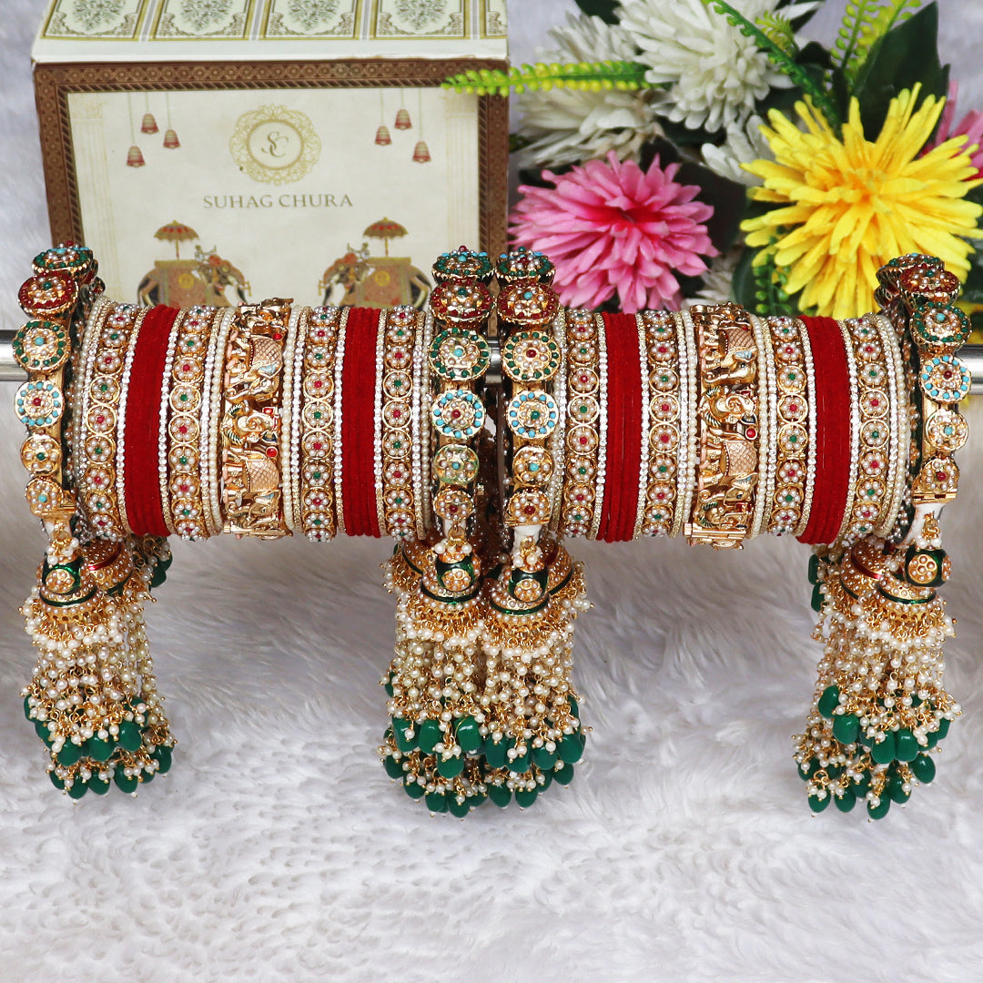 Premium Rajwadi Style Wedding Bangles Set With Devine Ganesha Design