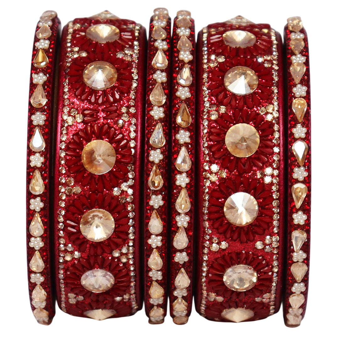 Beautiful Lac Bangles Set with Floral Stone Design for Brides