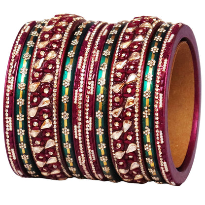 Fancy Jaipuri Lac Short Bangles Set with Kundan & Beads Design
