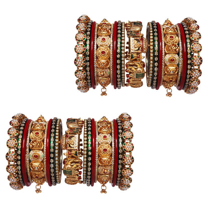 Traditional Rajasthani bridal bangles with gold tone elephant motif kadas