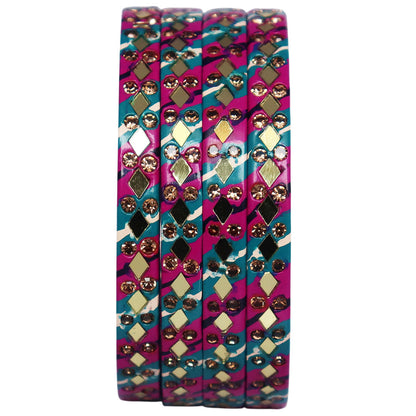 Traditional Rajasthani Leheriya Lac Bangles for Women | Handmade Mirror Work & Rhinestone Bangles by TAJ BRIDAL STORE