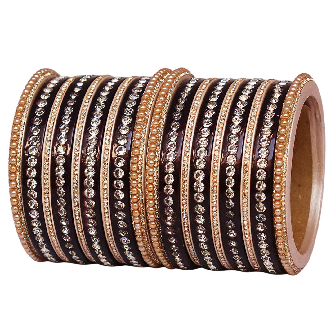 Rajasthani Lac Bangles Set with Rhinestone & Synthetic Beads Work