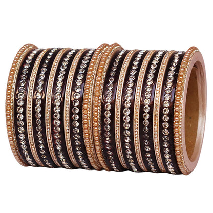 Rajasthani Lac Bangles Set with Rhinestone & Synthetic Beads Work