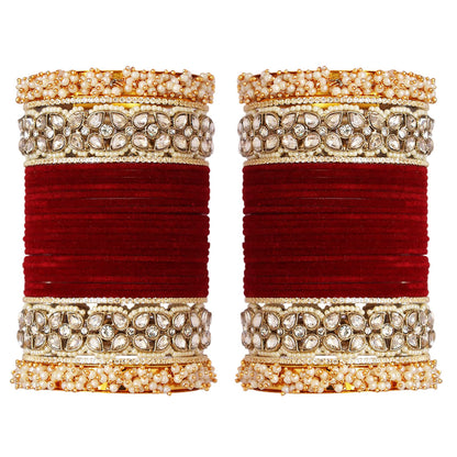 Premium Bridal Metal Bangles – Kundan Stone & Pearl Embellished
