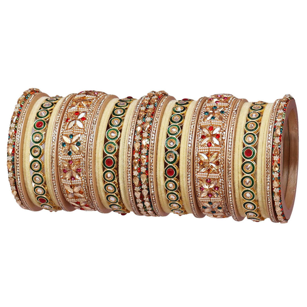 Rajasthani Wedding Chura with Kundan Beads & Velvet Bangles