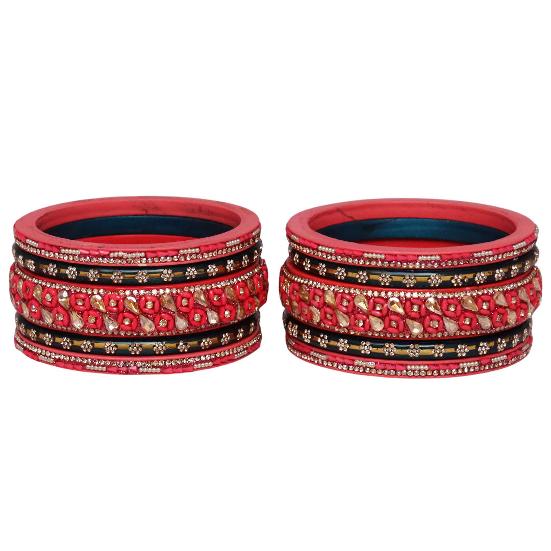 Fancy Jaipuri Lac Short Bangles Set with Kundan & Beads Design