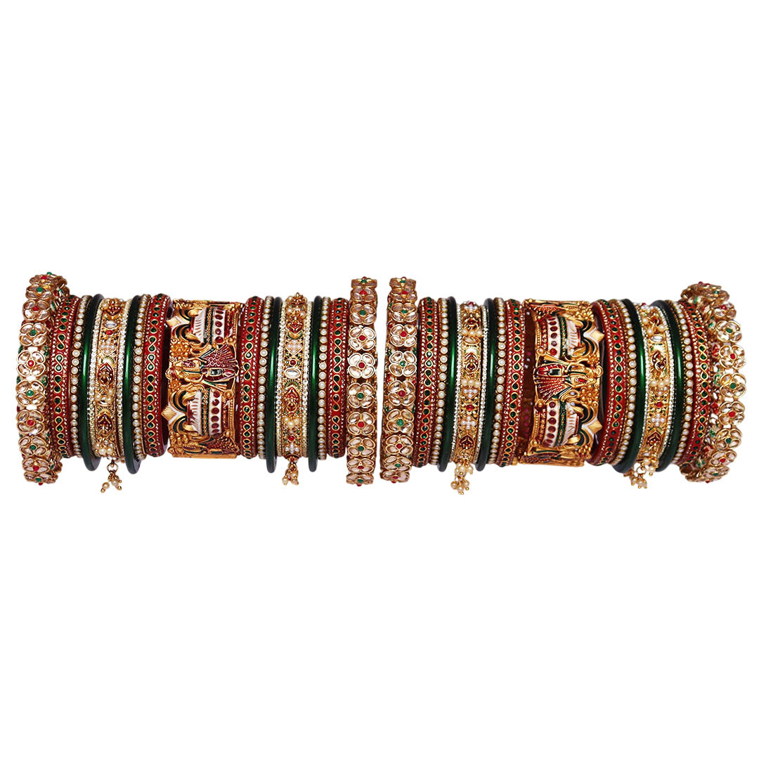 Royal Rajwadi Bridal Bangle Set with Dulha Dulhan Design and Kundan Work