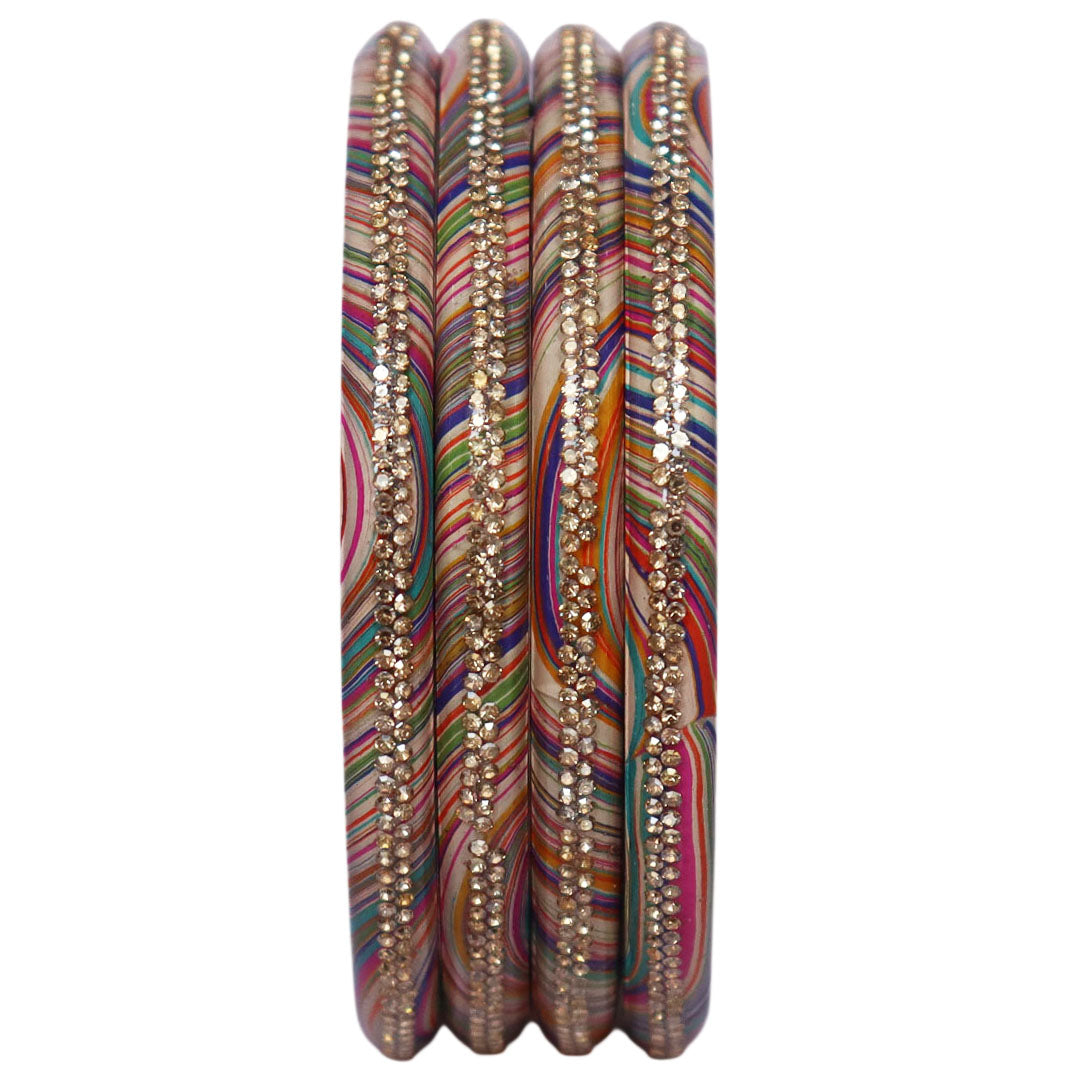 Rajasthani Lahariya Lac Bangles Set with Rhinestone Work by TAJ BRIDAL STORE