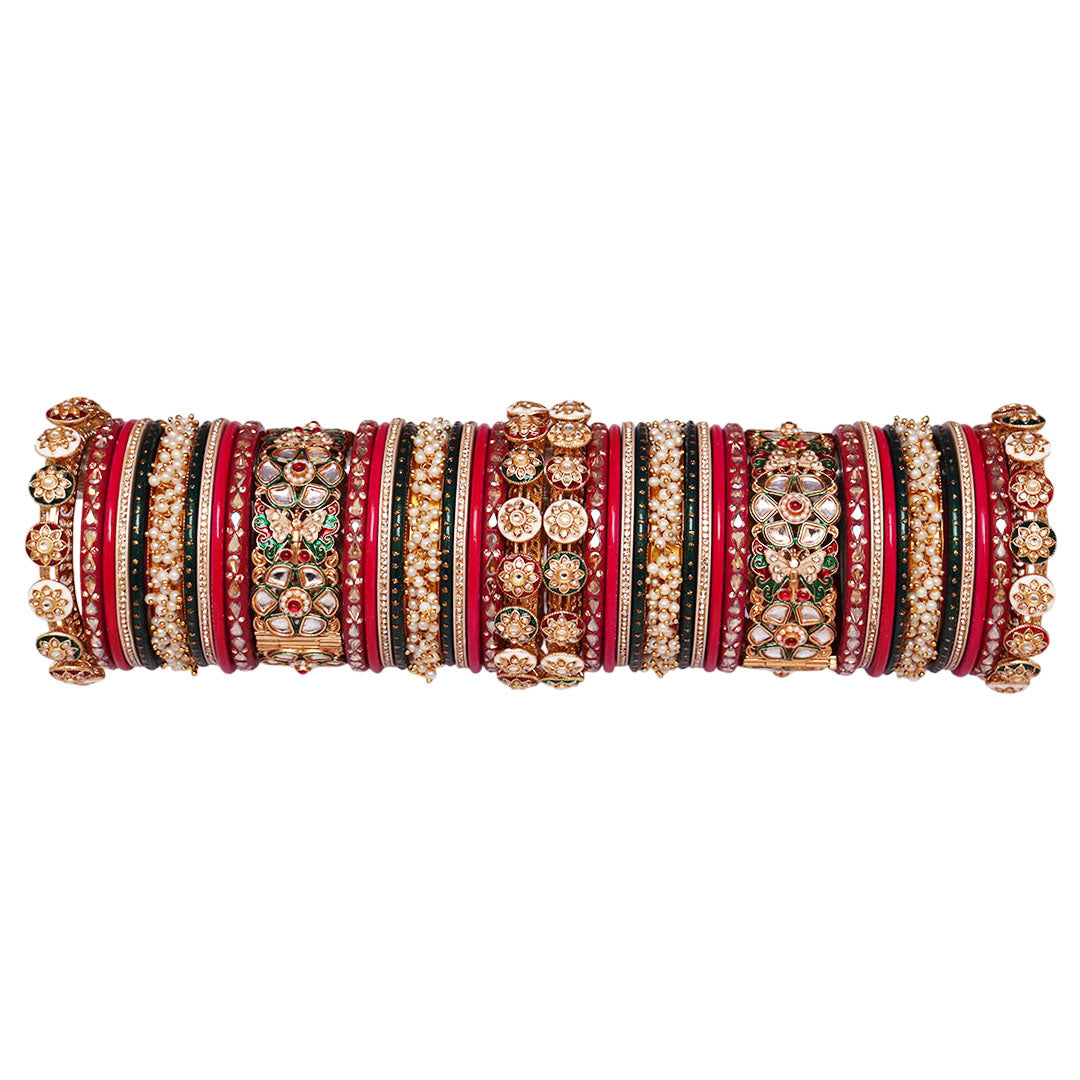 Rajwadi Wedding Chura Set With Luxury Butterfly Kundan Bangles