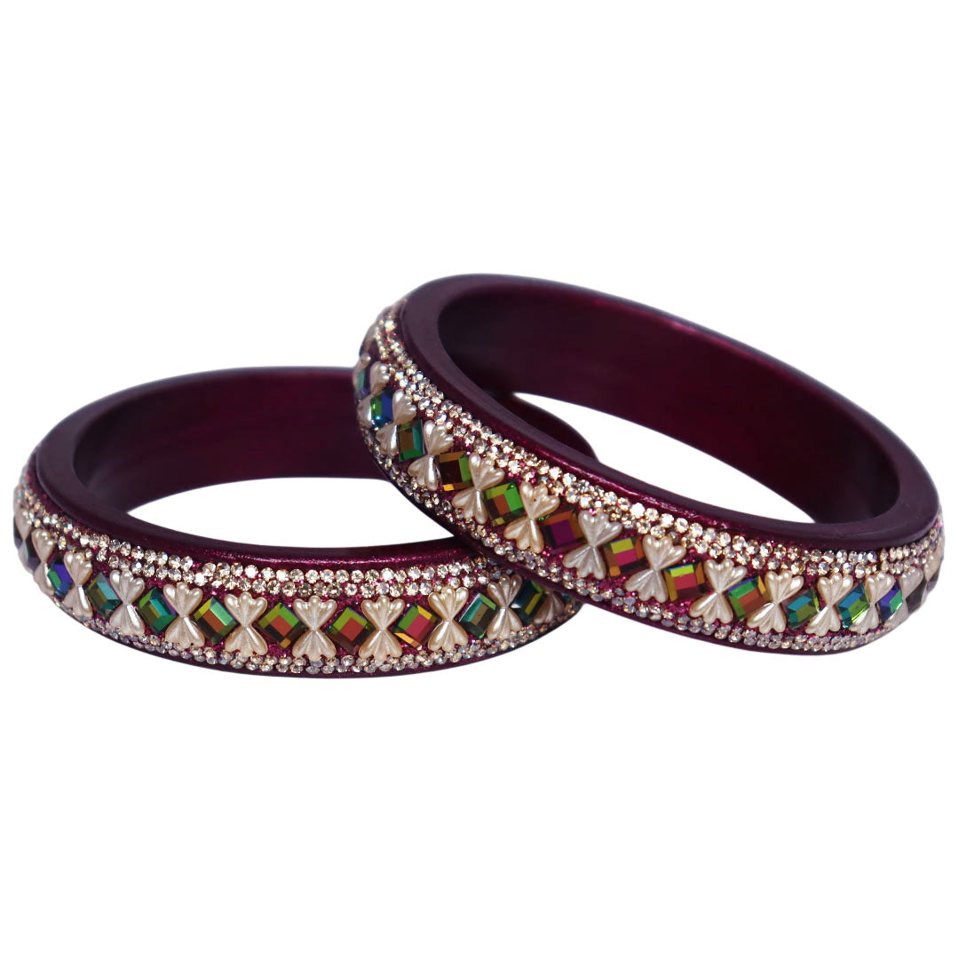Lightweight Pure Lac Kada Bangles with Rhinestone and Rainbow Artificial Stone Embellishments