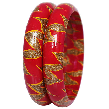 Rajasthani bridal lac bangles with golden swirl design