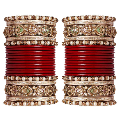 Lac Punjabi Chura Set with Designer Artificial Stone Kada