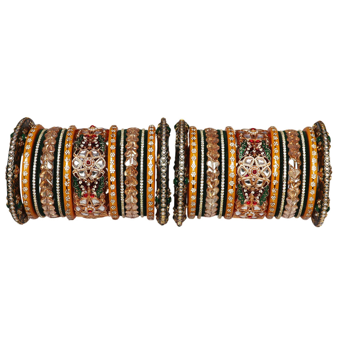 Luxury Wedding Bridal Bangles for Women handcrafted with Pure Lac, Metal, Velvet and Acrylic (Seep).