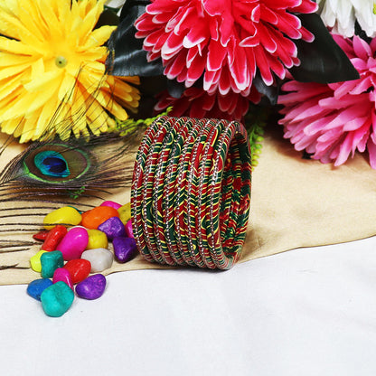 Vibrant Lehariya Bangle Set with Rhinestones (Set of 8)