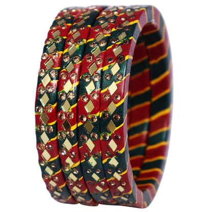 Traditional Rajasthani Leheriya Lac Bangles for Women | Handmade Mirror Work & Rhinestone Bangles by TAJ BRIDAL STORE
