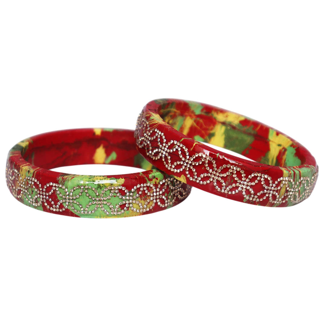 Premium Lac Bangles for Women | Multicolor Marble Finish Rhinestone Traditional Rajasthani Bangles By TAJ BRIDAL STORE