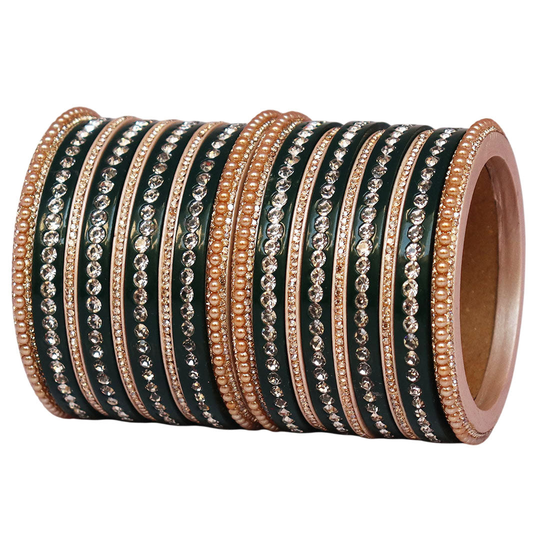 Rajasthani Lac Bangles Set with Rhinestone & Synthetic Beads Work