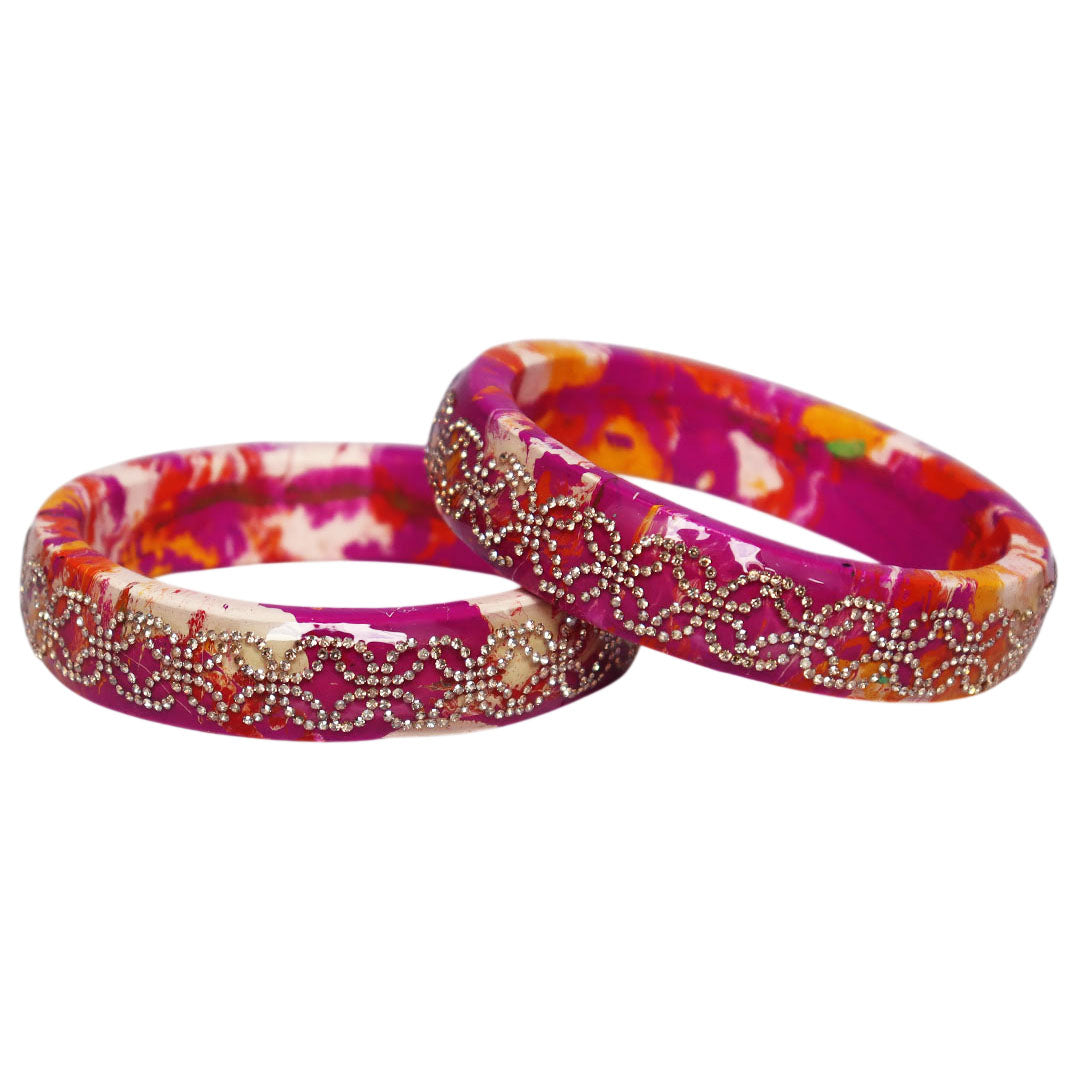 Premium Lac Bangles for Women | Multicolor Marble Finish Rhinestone Traditional Rajasthani Bangles By TAJ BRIDAL STORE