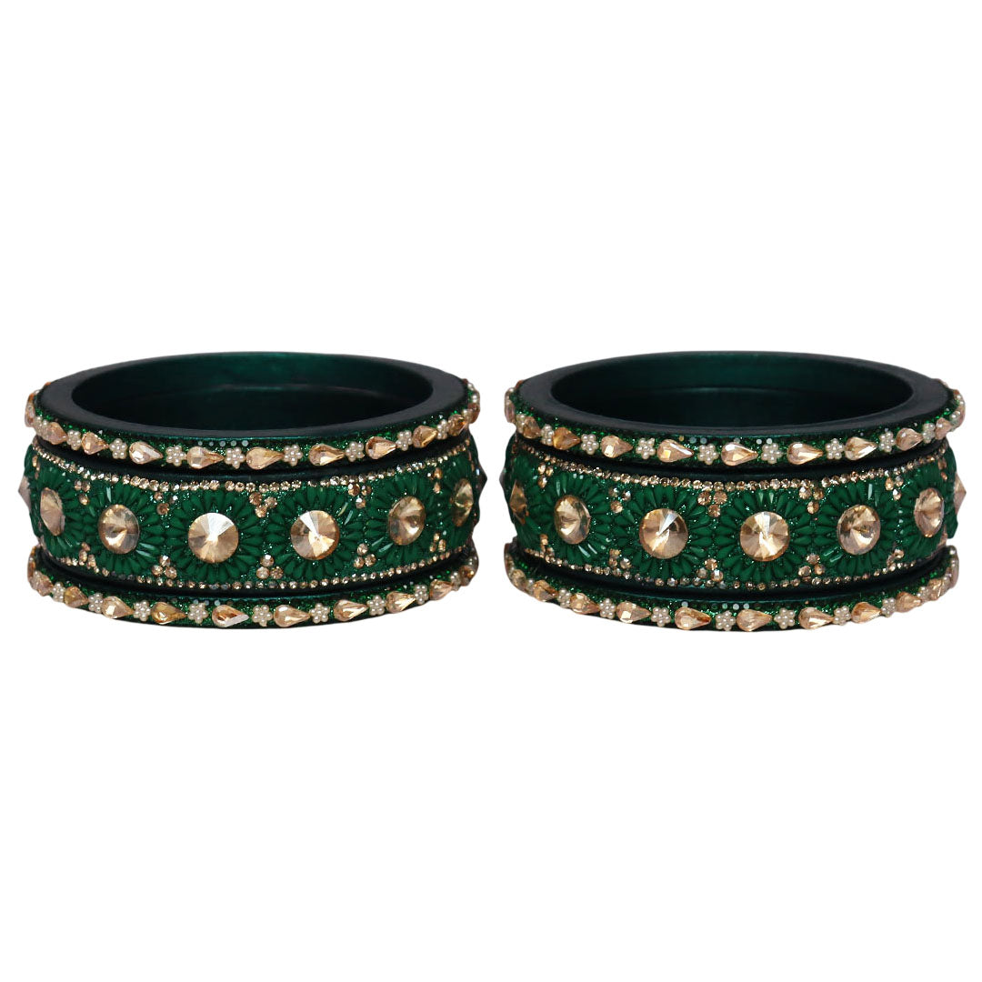 Beautiful Lac Bangles Set with Floral Stone Design for Brides