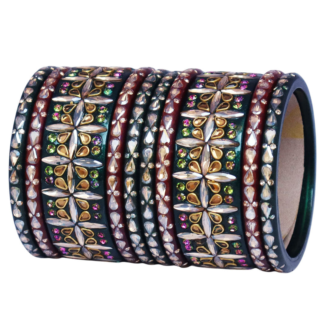 Stylish Short Lac Bangles Set With Latest Kundan-Rhinestones Design