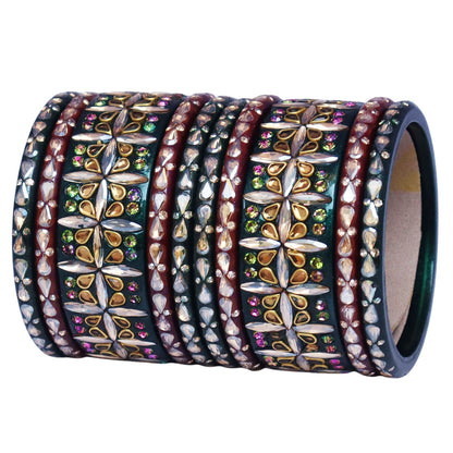 Stylish Short Lac Bangles Set With Latest Kundan-Rhinestones Design