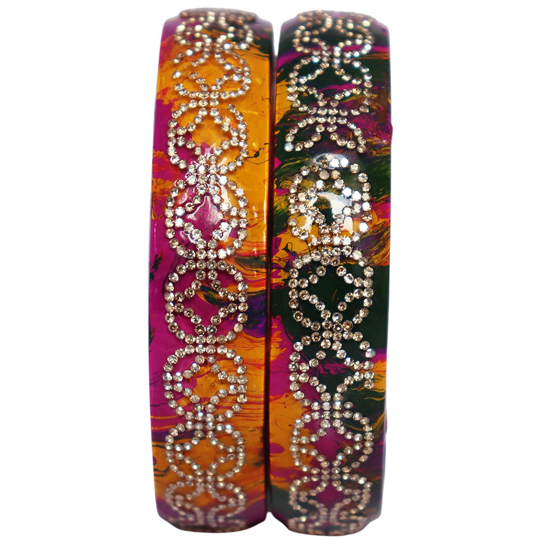 Premium Lac Bangles for Women | Multicolor Marble Finish Rhinestone Traditional Rajasthani Bangles By TAJ BRIDAL STORE