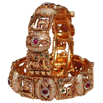 Premium Elephant Design Kundan Bracelet Kada for Women's