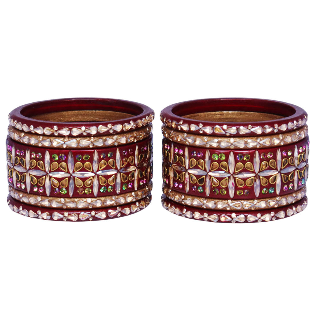 Stylish Short Lac Bangles Set With Latest Kundan-Rhinestones Design