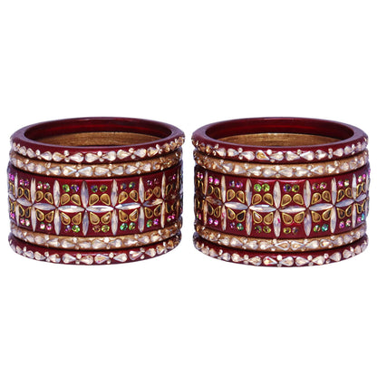 Stylish Short Lac Bangles Set With Latest Kundan-Rhinestones Design