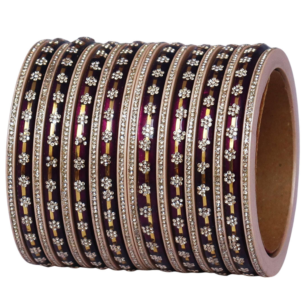 Bridal Rajasthani Lac Bangles Set with Floral Stone Work