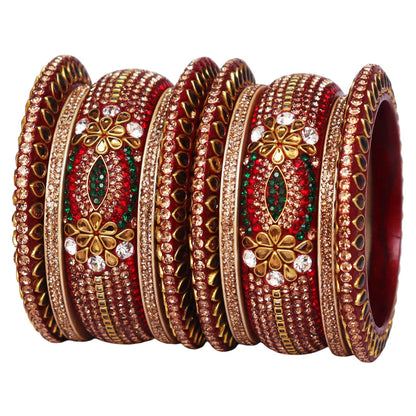 Luxurious Diwali Special Lac Bangles Set in Kundan-Stones Design