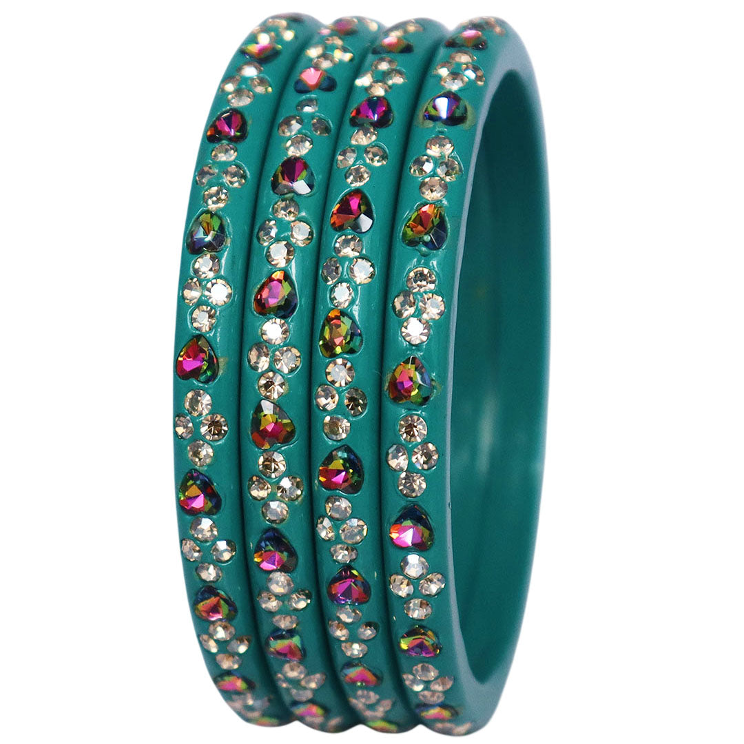 Rajasthani Handmade Lac Bangles with Multicolour Heart-Shaped Stones and Rhinestone Work by TAJ BRIDAL STORE