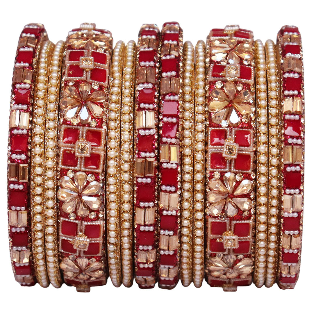 Designer Metal Short Bangles for Wedding with Kundan & Pearl Work
