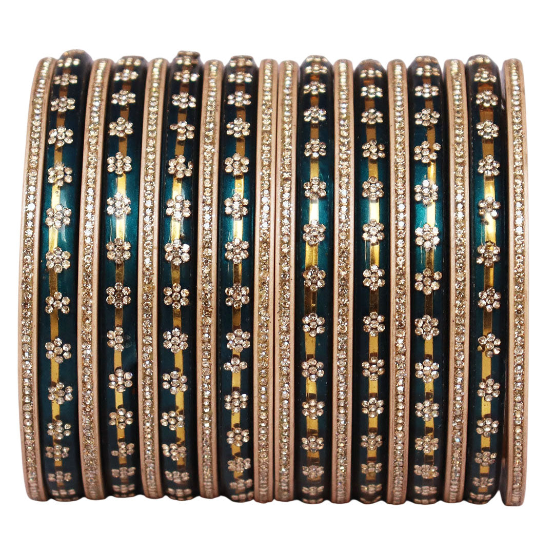 Bridal Rajasthani Lac Bangles Set with Floral Stone Work