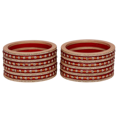 Bridal Rajasthani Lac Bangles Set with Floral Stone Work