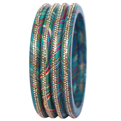 Rajasthani Lahariya Lac Bangles Set with Rhinestone Work by TAJ BRIDAL STORE