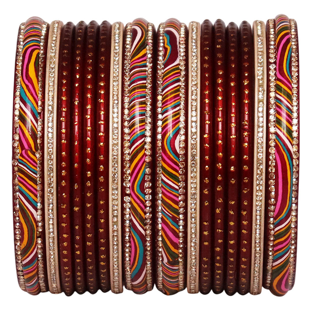Stylish Rajasthani Lac Short Bangles Set with Lahariya & Boond Design